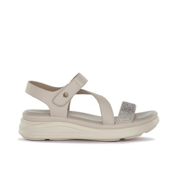 Sandali casual beige da donna con dettaglio strass