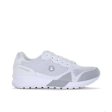 Sneakers bianche in tessuto con stemma laterale