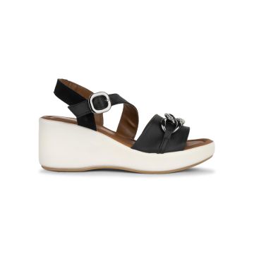Sandali con zeppa 7 cm da donna neri in pelle con