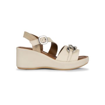 Sandali da donna in pelle beige Lumberjack con catena e zeppa 7 cm