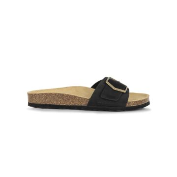 Sandali da donna neri in pelle con fibbia e suola
