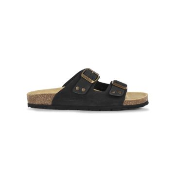 Sandali a doppia fascia neri da donna in pelle con