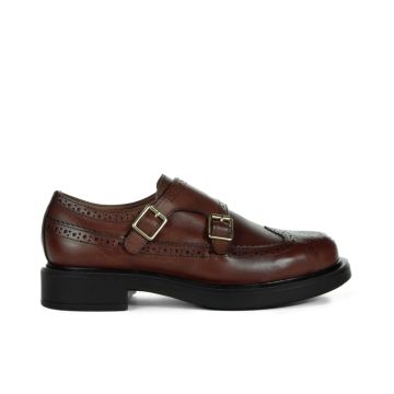 Scarpe marroni eleganti in pelle con maxi fibbia e