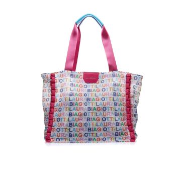 Shopper fucsia da mare in fantasia multi-logo
