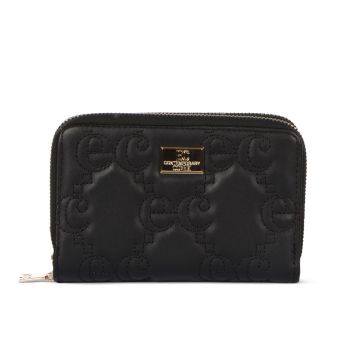 Portafoglio donna nero con zip effetto trapuntato