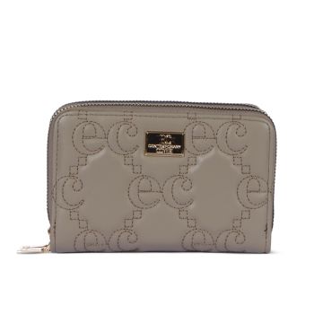 Portafoglio donna beige con zip effetto trapuntato