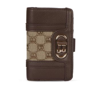 Portafoglio marrone da donna con logo e chiusura con bottone