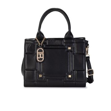 Bauletto nero rigido con tracolla e charm logo oro