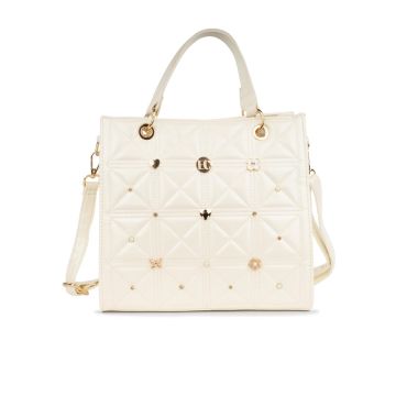 Tote bag bianca da donna effetto trapuntato con applicazioni