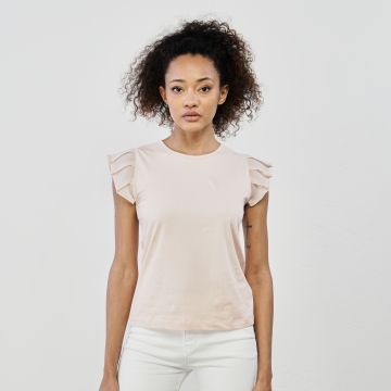 T-shirt rosa con maniche volant