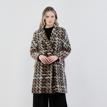Cappotto marrone in fantasia geometrica
