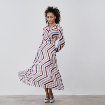 Gonna midi plissetata multicolor con fantasia geometrica