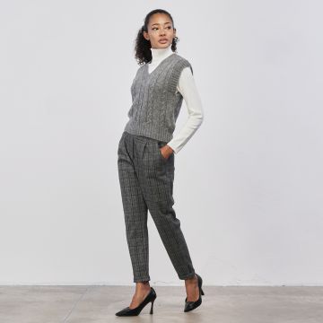 Pantaloni lunghi grigi da donna in fantasia check con tasche