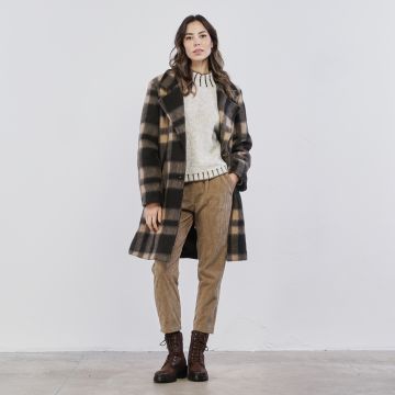 Cappotto marrone in panno da donna in fantasia check