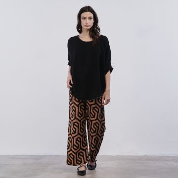 Pantaloni lunghi marroni e neri Lokita da donna in fantasia geometrica