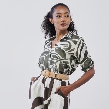 Camicia verde e bianca da donna con stampa astratta Alesya