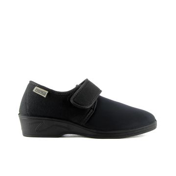 Pantofole nere in tessuto con velcro da donna