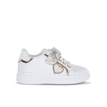 Sneakers bianche da bimba con strass e cuore