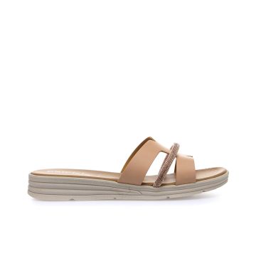 Ciabatte casual beige con dettagli strass