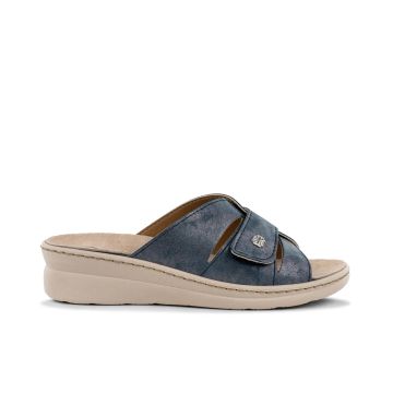 Ciabatte comfort blu da donna con strappo