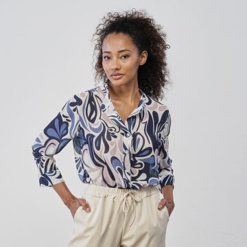 Camicia beige e azzurra in stampa floreale