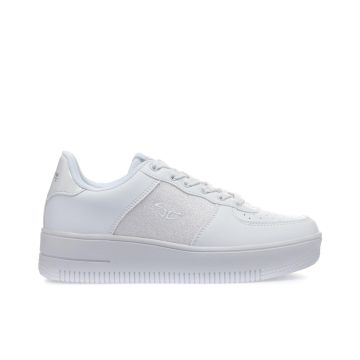 Sneakers bianche con suola platform e dettaglio glitter