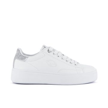 Sneakers bianche con suola platform e dettaglio glitter argento