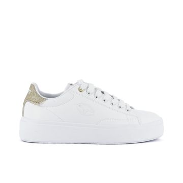 Sneakers bianche con suola platform e dettaglio glitter oro