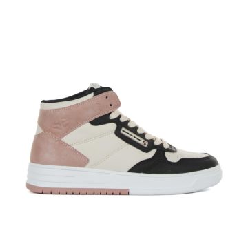 Sneakers bianche e nere alte con lacci e logo