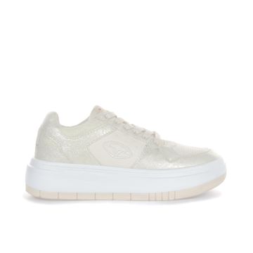 Sneakers oro con logo laterale e suola platform