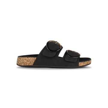 Sandali a fascia neri da donna con maxi fibbie e f