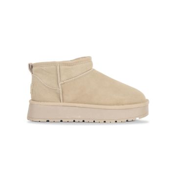 Stivaletti beige da donna con interno in peluche e suola platform