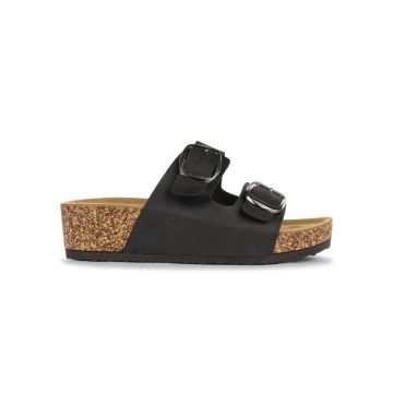 Sandali a fascia da donna neri con maxi fibbie e s
