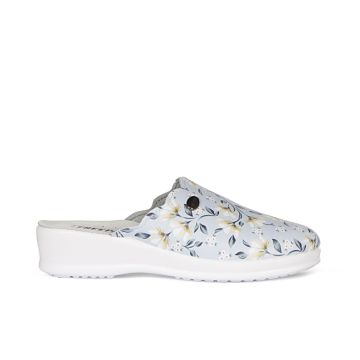 Ciabatte donna sanitarie azzurre stampa floreale con zeppina