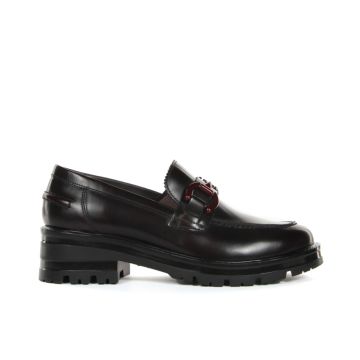Mocassini bordeaux casual in pelle con morsetto