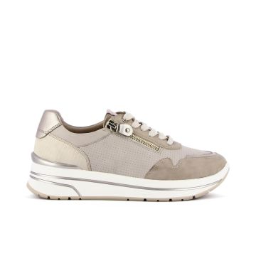 Sneakers beige con zip e dettaglio animalier