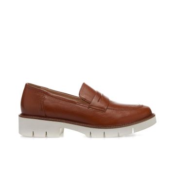Mocassini casual marroni in pelle con suola in gomma
