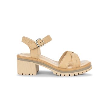 Sandali in pelle beige da donna con tacco a colonn