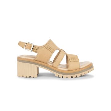 Sandali beige da donna in pelle con tacco 6 cm e s
