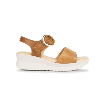 Sandali con zeppa 5 cm da donna in pelle marrone e