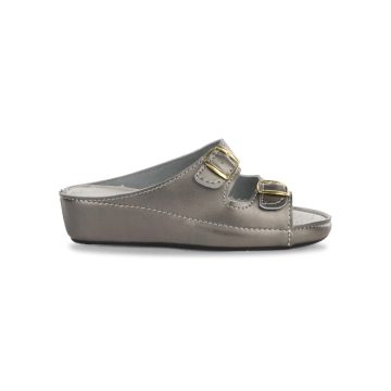 Ciabatte a doppia fascia da donna grigio metallizz
