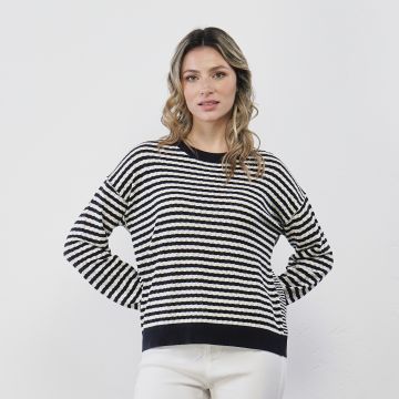 Maglioncino leggero da donna bianco e nero a righe