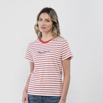 T-shirt bianca e rossa maniche corte da donna con