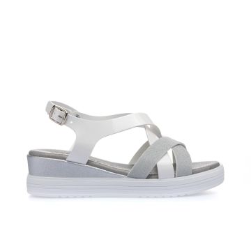 Sandali casual argento effetto glitter con zeppa