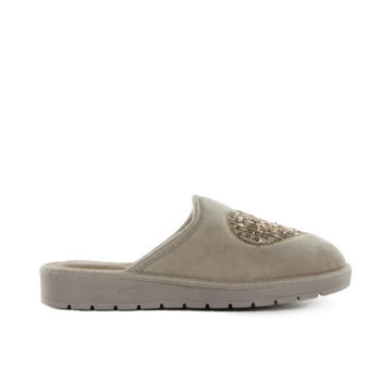 Ciabatte donna beige da casa con cuore con strass