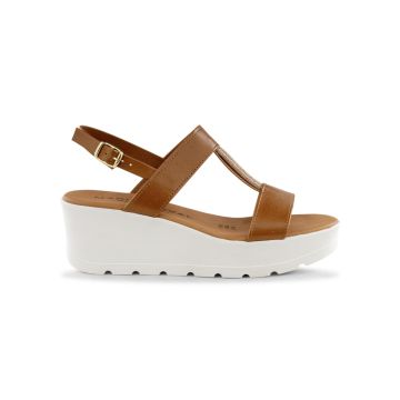 Sandali da donna color cuoio con zeppa 6 cm Marinaseval