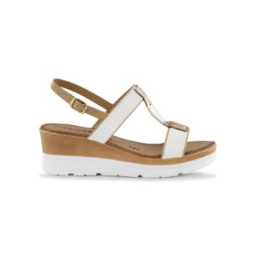 Sandali con zeppa media 6 cm da donna bianche con T-bar Marinaseval