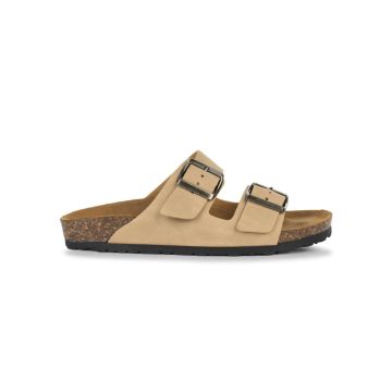 Sandali beige a fascia da donna con doppie fibbie