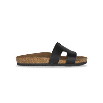 Sandali a fascia da donna neri con design H e fond