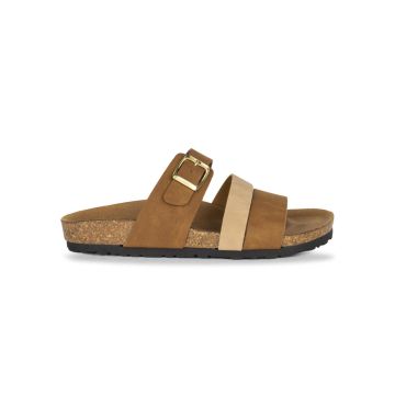 Sandali a fascia da donna marroni e beige effetto